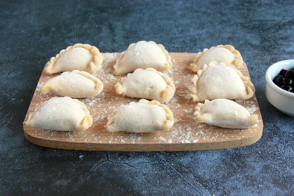 Varenyky Black Currant Filling Ukrainian Handmade Dumplings Berry Filling Raw — Stock fotografie