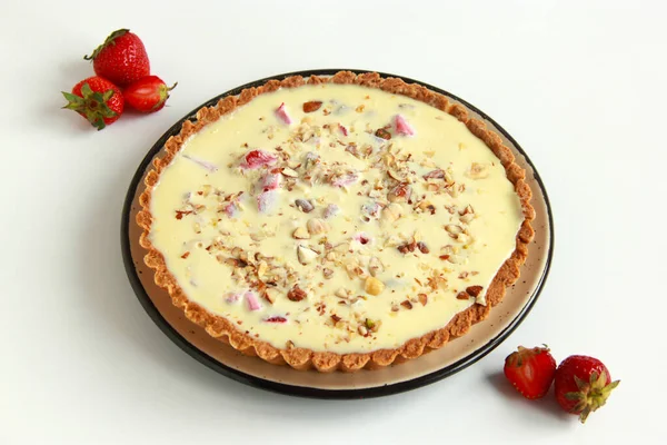 Gâteau Aux Fraises Tarte Française Maison Ganache Chocolat Blanc Aux — Photo