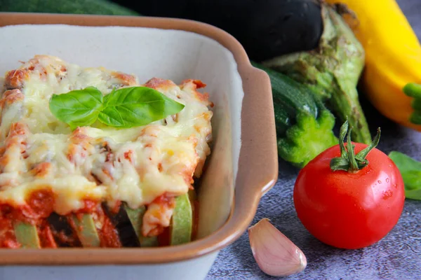 Homemade Ratatouille Cheese Tomato Sauce Delicious French Summer Vegetable Dish — Stock Photo, Image