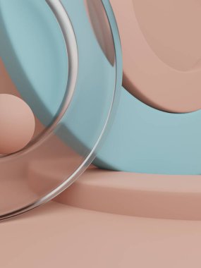 3D Renkli Stüdyo Çekim Stüdyosu Gökkuşağı ile Görünüm Arkaplanı veya Yıldönümü, Kutlama ya da Parti Olayları için Açık Akrilik Cam Yapboz Blokları. Pembe ve Mavi.