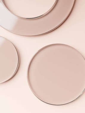 Yaz Sağlığı ve Skincare Ürünleri için 3B Hazırlama Geometriği veya Soyut Şekil Akrilik Cam Tabaklar Ürün Arkaplanı.
