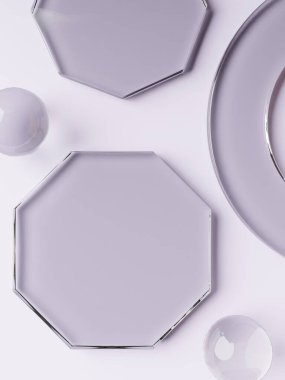 Yaz Sağlığı ve Skincare Ürünleri için 3B Hazırlama Geometriği veya Soyut Şekil Akrilik Cam Tabaklar Ürün Arkaplanı.