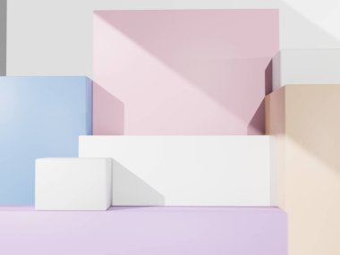 3D Renklendirme Çoklu Pastel Renkleri Minimum Geometrik Ürün Görünüm Arkaplanı Güzellik, Kozmetik Ürünleri ve Cilt Ürünleri Platformu.
