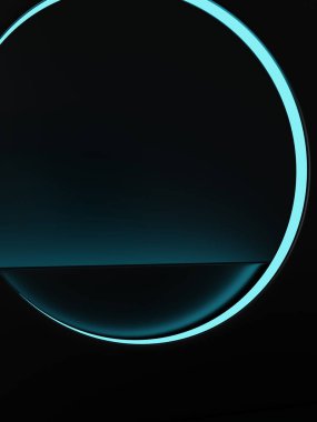 Gadgets Elektronik veya Teknolojik Ürünler için 3D Rendering Dark Room Siyah Stüdyo Çekim Ürünleri Arkaplanı Geometrik Şekiller ve Platformlar.