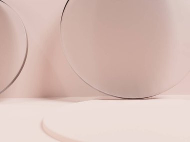 Yaz Sağlık ve Skincare Ürünleri için 3 Boyutlu Yapılandırma Geometrik veya Soyut Şekil Akrilik Cam Halkalar Ürün Arkaplanı.