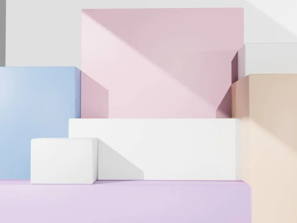 3D Renklendirme Çoklu Pastel Renkleri Minimum Geometrik Ürün Görünüm Arkaplanı Güzellik, Kozmetik Ürünleri ve Cilt Ürünleri Platformu.