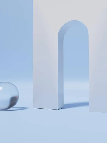 Rendering Pastel Sky Blue Minimalna Geometryczna Lub Abstrakcyjna Podpórkami Drzwi — Zdjęcie stockowe