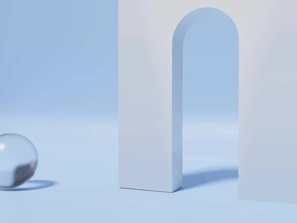 Rendering Pastel Sky Blue Minimal Geométrico Abstrato Com Arch Door — Fotografia de Stock