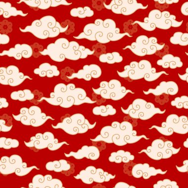 Vektör Çince, Korece veya Japonca Geleneksel Çizim Bulutsuz Desen.