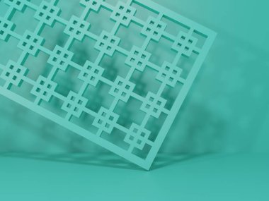 3D Rending Monochrome Turkuaz Stüdyo Çekimi Çin Stili Dekorasyon Ekranı Güzellik, Yemek ve İçecek Ürünleri Görünümü.