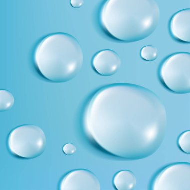 Vector Realistic Water Drops Illustration for Poster, Book Cover or Advertisement Background. Light Blue.