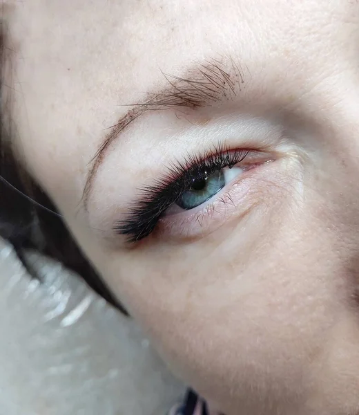 Lash Extensions Schoonheidssalon Macro Eye Hoge Kwaliteit Foto — Stockfoto