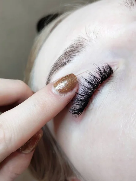 Wimpernverlängerungen Schönheitssalon Makroauge Hochwertiges Foto — Stockfoto