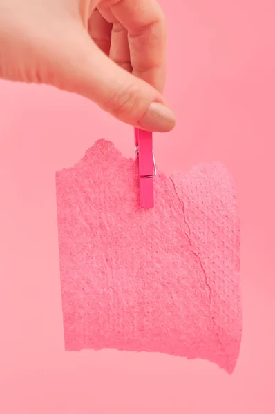 Pink Sheet Toilet Paper Clothespin Copy Space High Quality Photo — Fotografia de Stock