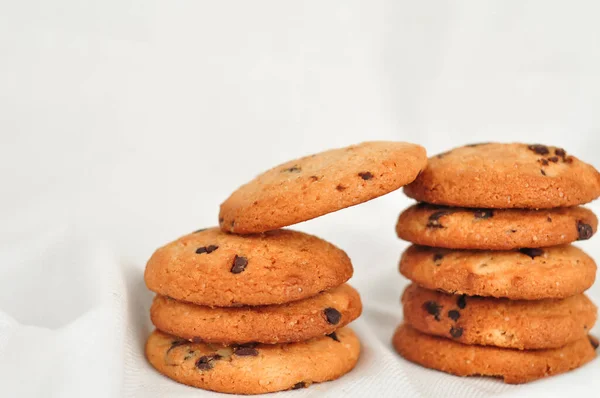 Sweet Crunchy Cookies Dark Chocolate Teatime Copy Space — Stock Photo, Image