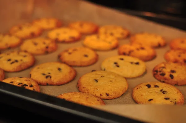 Süße Knusprige Kekse Mit Dunkler Schokolade Für Teatime Kopierraum — Stockfoto