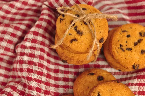 Biscoitos Crocantes Doces Com Chocolate Escuro Para Espaço Cópia Chá — Fotografia de Stock