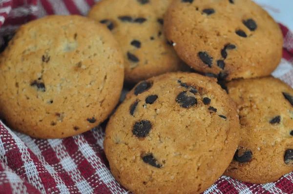 Sweet Crunchy Cookies Dark Chocolate Teatime Copy Space — Stock Photo, Image