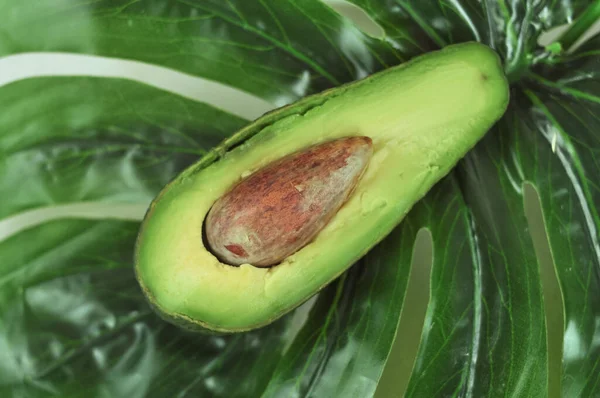 Helft Van Green Fresh Raw Avocado Met Pit Hoge Kwaliteit — Stockfoto