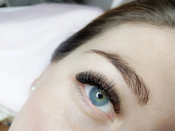 Lash Extensions Dans Salon Beauté Macro Vue Dessus Des Yeux — Photo