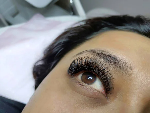 Lash Extensies Schoonheidssalon Macro Oog Bovenaanzicht Hoge Kwaliteit Foto — Stockfoto