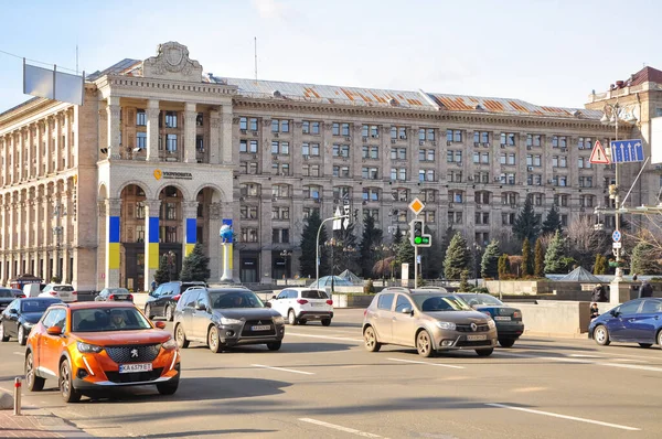 Kijów Ukraina Lutego 2022 Roku Plac Niepodległości Spokojne Dni Wysokiej — Zdjęcie stockowe