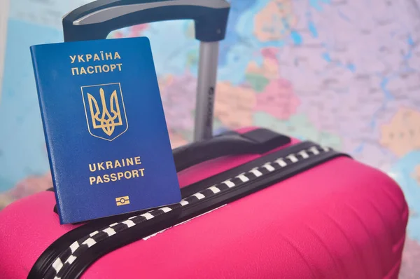 Український Міжнародний Паспорт Світова Мапа Біженців Фотографія Високої Якості — стокове фото