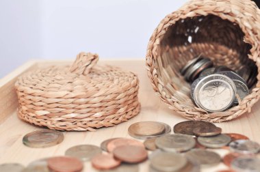 Farklı madeni paraların kapanışı para konsepti kopyalama alanı. Yüksek kalite fotoğraf