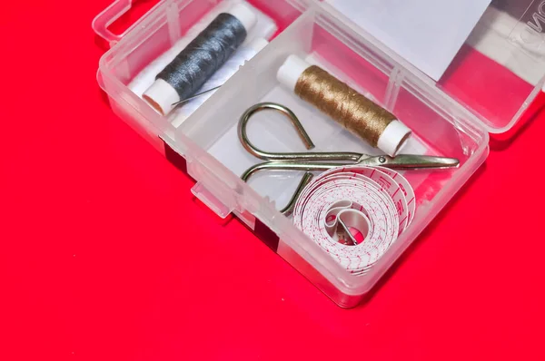Equipment Sewing Scissors Tap Measure Threads — Stock Photo, Image