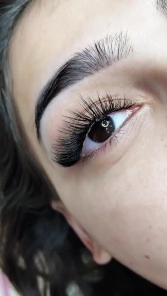 Eyelash Extensions Beauty Salon Macro Eye Kim Effect — Stok video
