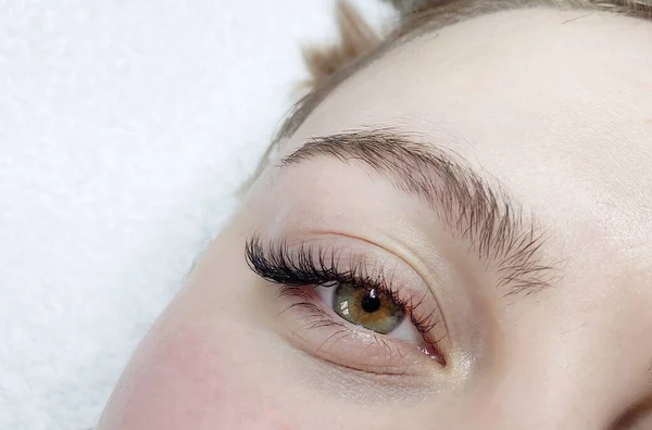Eyelash Extensions Beauty Salon Macro Eye Kim Effect — Stock Fotó
