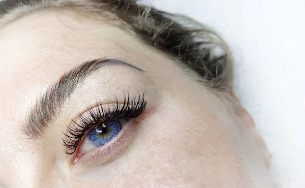 Eyelash Extensions Beauty Salon Macro Eye Kim Effect — Zdjęcie stockowe