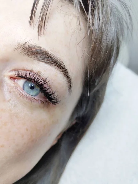 Eyelash Extensions Beauty Salon Macro Eye Kim Effect — Foto Stock
