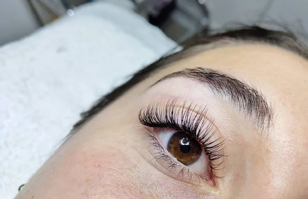 Eyelash Extensions Beauty Salon Macro Eye Kim Effect — Zdjęcie stockowe