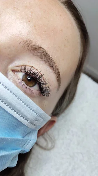 Eyelash Extensions Beauty Salon Macro Eye Kim Effect — Stock Photo, Image