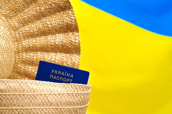 Ucraniano Internucraniano Passaporte Biométrico Internacional Saco Para Viajar Close Tradução — Fotografia de Stock