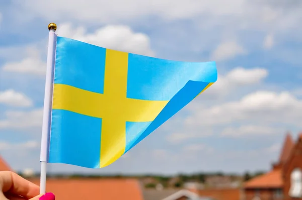 National Blue Yellow Flag Sweden Close — Stockfoto