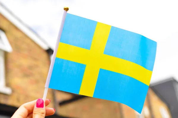Close National Flag Sweden Yellow Blue Colors — Stockfoto