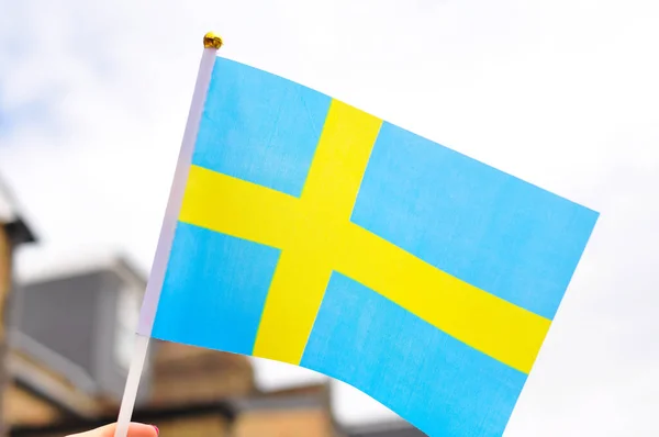 Close National Flag Sweden Yellow Blue Colors — Stockfoto