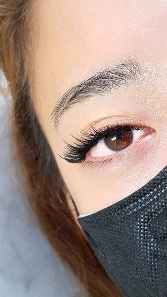 Close Hazel Eye Eyelash Extensions Beauty Salon High Quality Photo — Stok Foto