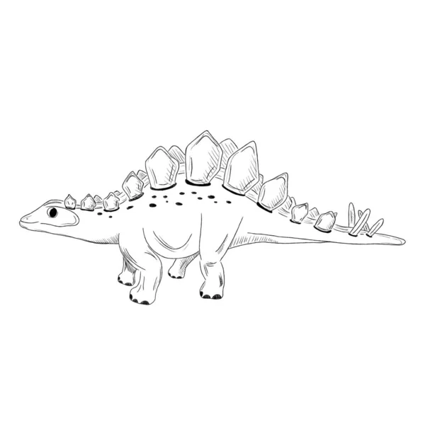 Graphic Black White Dinosaur Sketch Hand Drawn Dinosaurus Isolated White — Stock Photo, Image