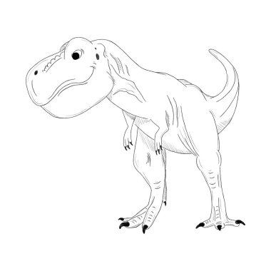 Graphic black and white dinosaur sketch. Hand-drawn dinosaurus isolated on white background, animal 