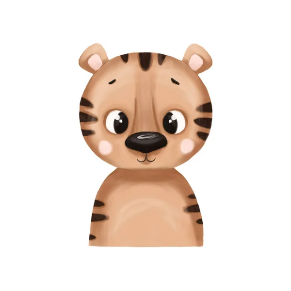 Cute Baby Animal Portrait Tigre Digital Illustration Animal Isolated White — стоковое фото