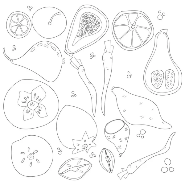 Uppsättning Grönsaker Och Frukt Vektor Illustration Skandinavisk Stil Linjär Grafik — Stockfoto