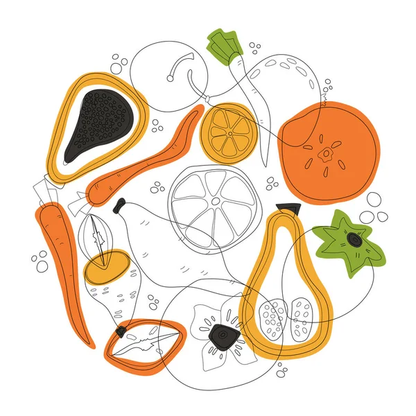 Runda Warzyw Owoców Wektor Ilustracji Stylu Skandynawskim Liniowa Grafika Warzywa — Zdjęcie stockowe
