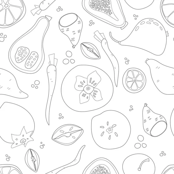 Płynny Wzór Warzyw Owoców Wektor Ilustracji Stylu Skandynawskim Liniowa Grafika — Zdjęcie stockowe