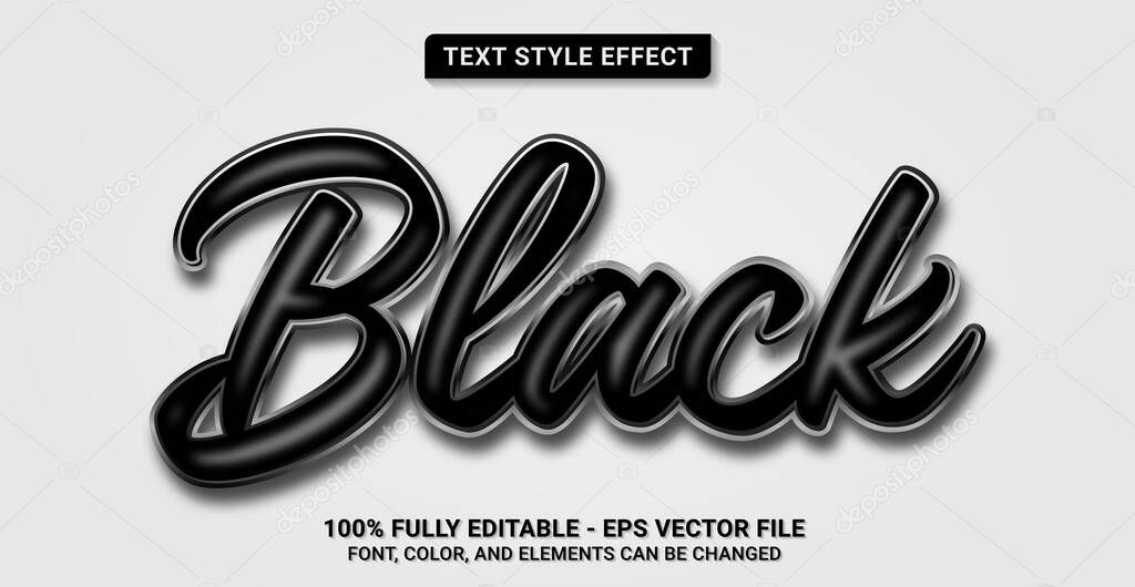 Text Style with Black Color Theme. Editable Text Style Effect. Graphic Design Element.