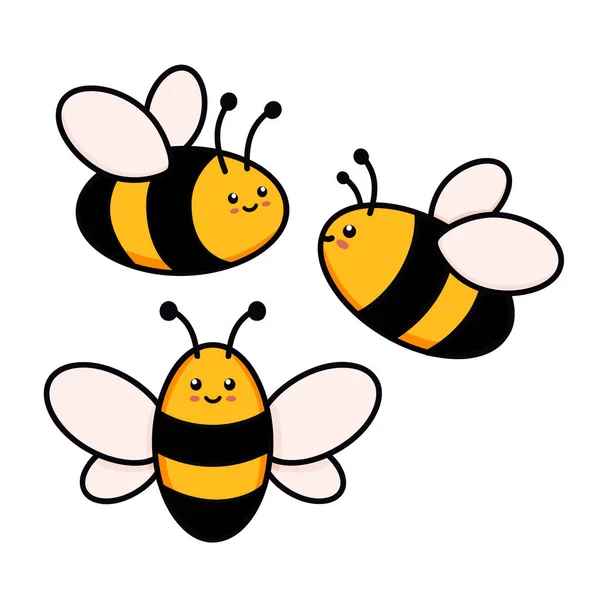 Conjunto bonito de abelhas ilustração vetorial em estilo doodle. Coleção colorida de bumblebees crianças desenho para ícone e design de logotipo em cores amarelas e pretas isoladas em branco —  Vetores de Stock