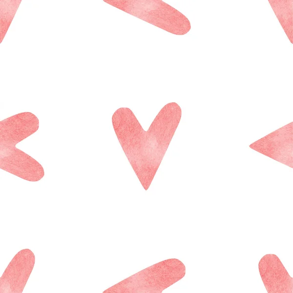 Naadloos patroon met felroze hand geschilderde aquarel hartjes. Romantische decoratieve achtergrond perfect voor Valentijnsdag cadeau papier, bruiloft decor of stof — Stockfoto