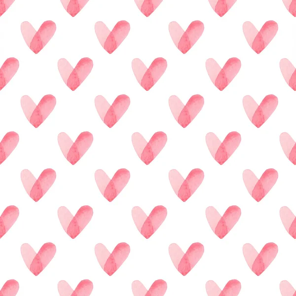 Naadloos patroon met felroze hand geschilderde aquarel hartjes. Romantische decoratieve achtergrond perfect voor Valentijnsdag cadeau papier, bruiloft decor of stof — Stockfoto